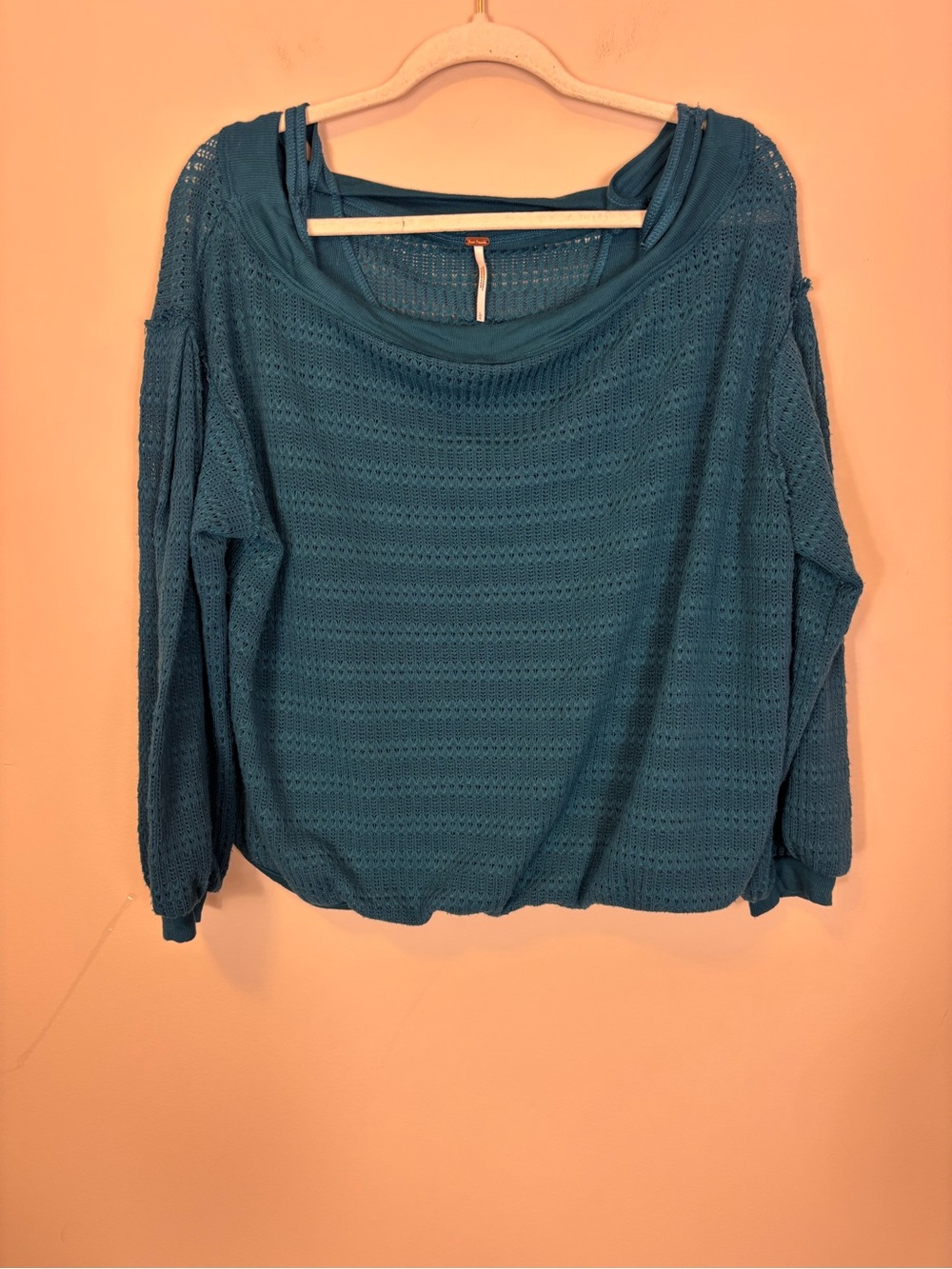 Free People Teal Striped Long Sleeve Top with Tank Top Under Women’s Large